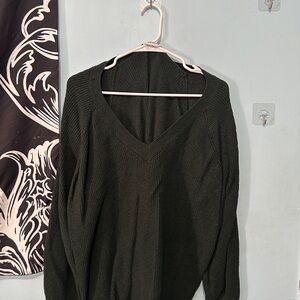 Women's Green V-Neck Sweater